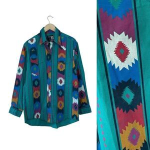 Vintage Wrangler 16-34 The Brush-Popper Shirt Southwestern Western Mens